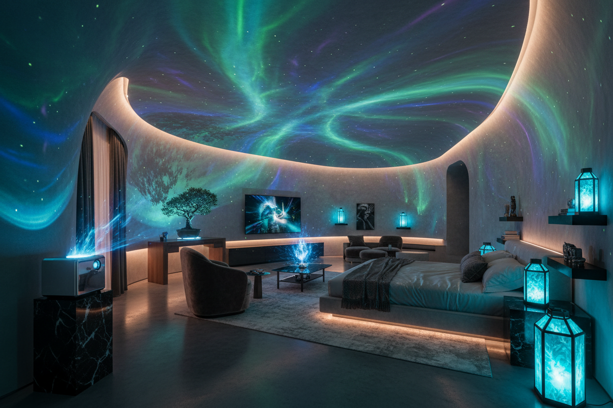 can you make the lanterns give out the soul fire light colour from minecraft rather than a regular one and make the northern lights spread throughout the room